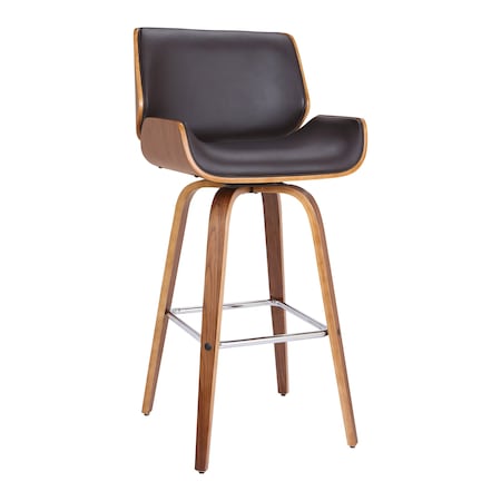 Armen Living Tyler 30" Bar Height Swivel Brown Faux Leather and Walnut Wood Bar Stool LCTYBABRWA30